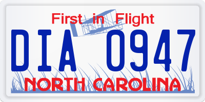 NC license plate DIA0947