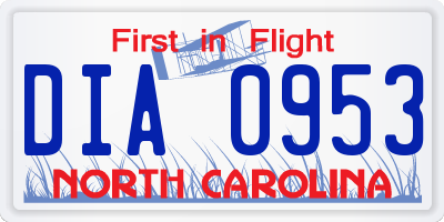 NC license plate DIA0953