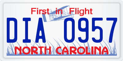 NC license plate DIA0957