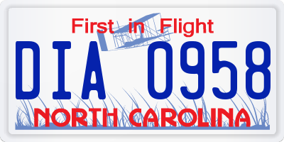 NC license plate DIA0958