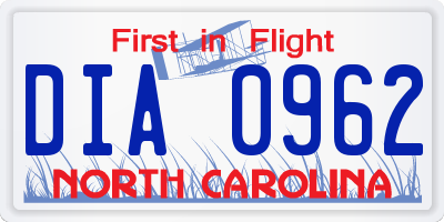 NC license plate DIA0962