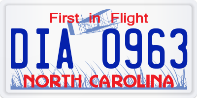 NC license plate DIA0963