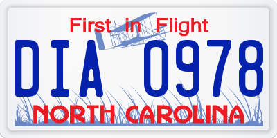 NC license plate DIA0978