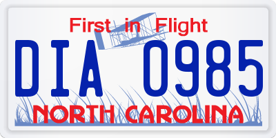 NC license plate DIA0985