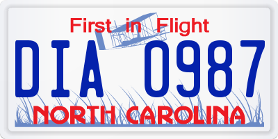 NC license plate DIA0987