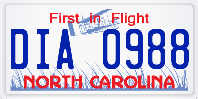 NC license plate DIA0988