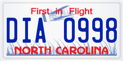 NC license plate DIA0998