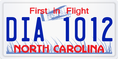 NC license plate DIA1012
