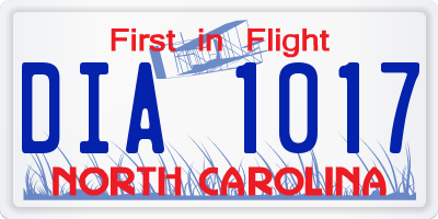 NC license plate DIA1017