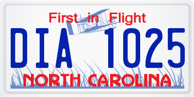 NC license plate DIA1025