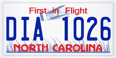 NC license plate DIA1026