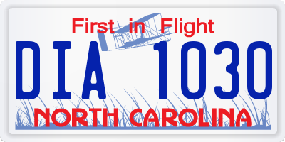 NC license plate DIA1030