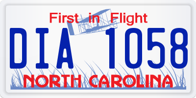 NC license plate DIA1058