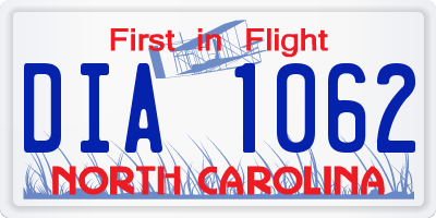 NC license plate DIA1062