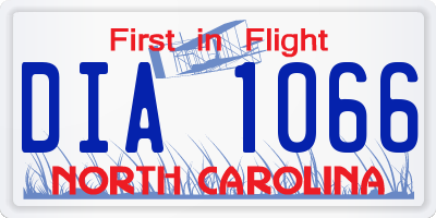 NC license plate DIA1066