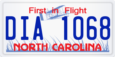 NC license plate DIA1068