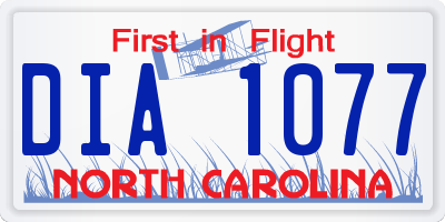 NC license plate DIA1077