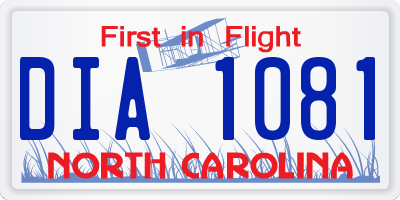 NC license plate DIA1081