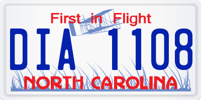 NC license plate DIA1108