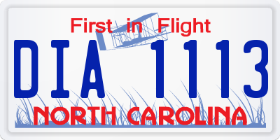 NC license plate DIA1113