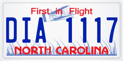 NC license plate DIA1117