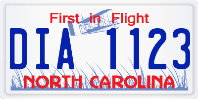 NC license plate DIA1123