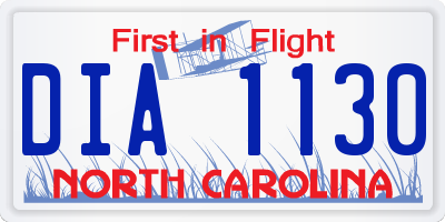 NC license plate DIA1130