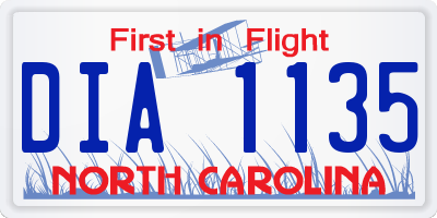 NC license plate DIA1135