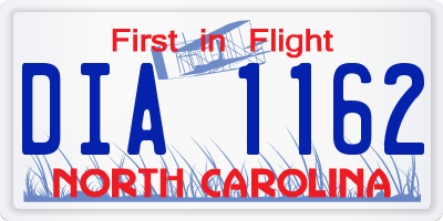 NC license plate DIA1162