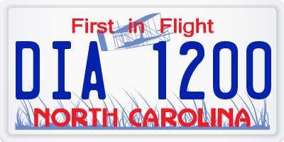NC license plate DIA1200