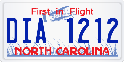 NC license plate DIA1212