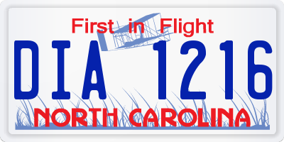 NC license plate DIA1216