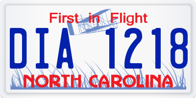 NC license plate DIA1218