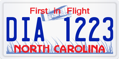 NC license plate DIA1223
