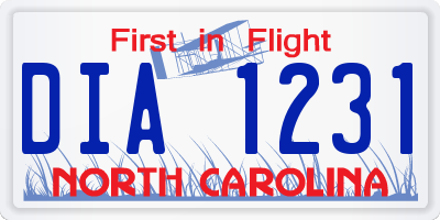 NC license plate DIA1231