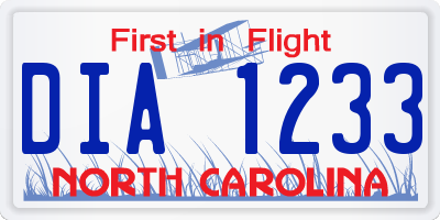 NC license plate DIA1233