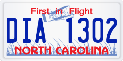 NC license plate DIA1302