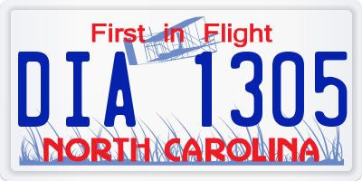 NC license plate DIA1305