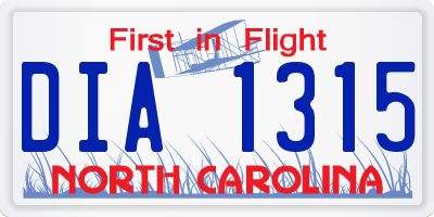 NC license plate DIA1315