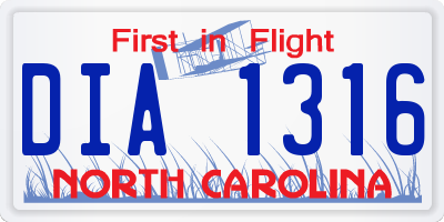 NC license plate DIA1316
