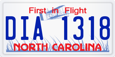 NC license plate DIA1318