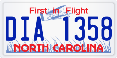 NC license plate DIA1358