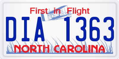 NC license plate DIA1363