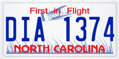 NC license plate DIA1374