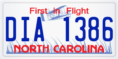 NC license plate DIA1386