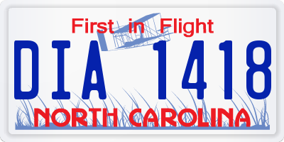 NC license plate DIA1418