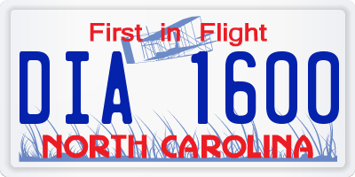 NC license plate DIA1600