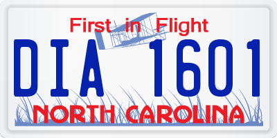 NC license plate DIA1601
