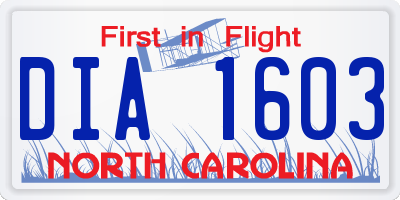 NC license plate DIA1603