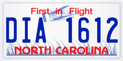NC license plate DIA1612